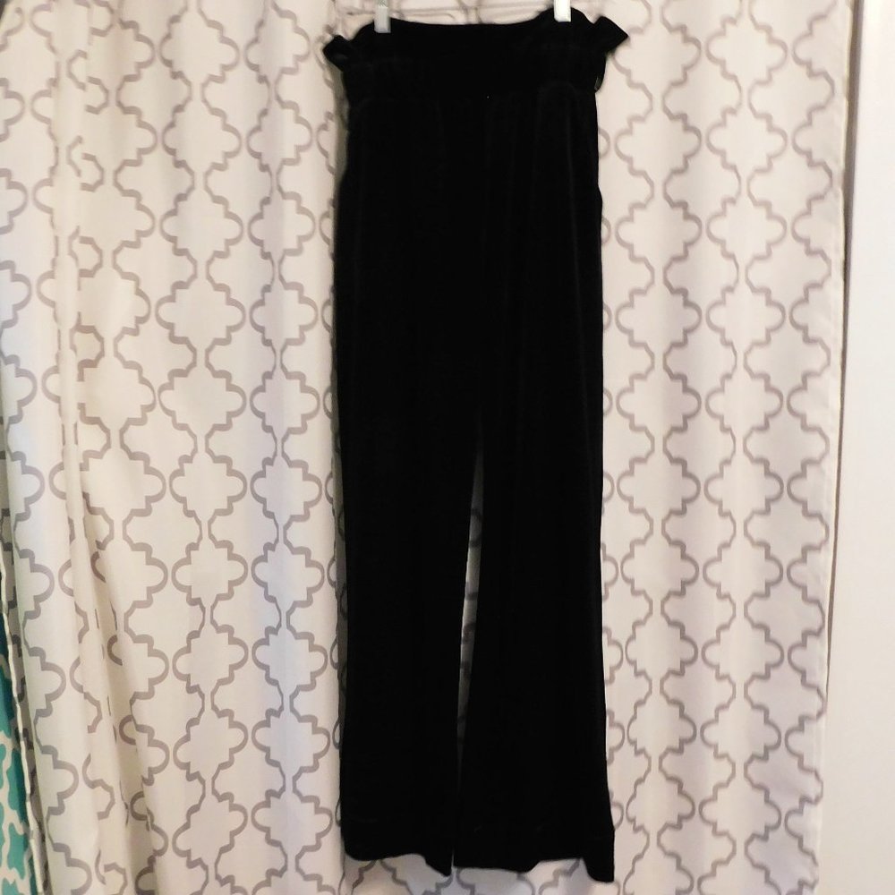 Nicole Lynel Black Velvet Pull On Wide Leg Paperbag Pants - M (NWT)